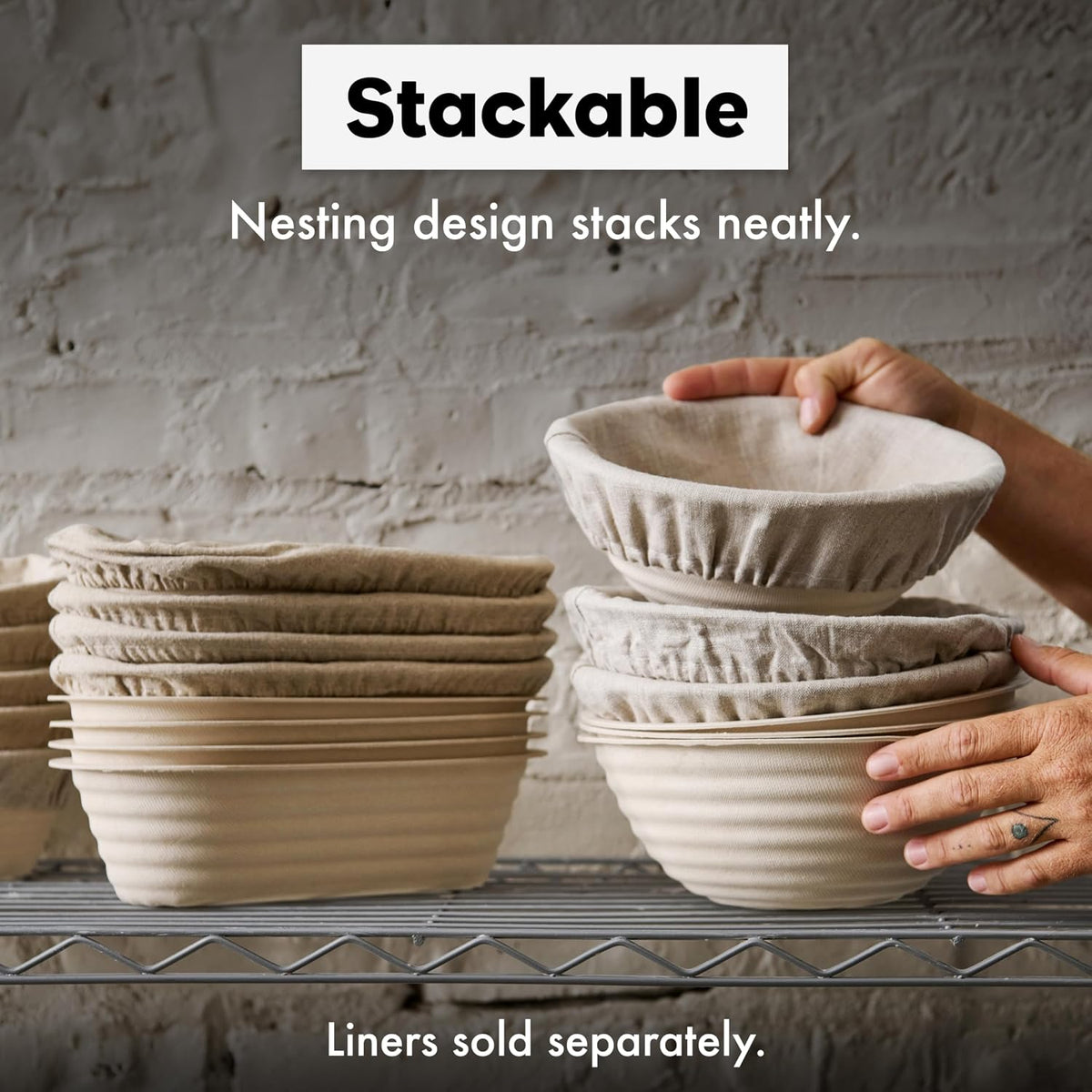 Brod & Taylor Banneton Batard 10” Proofing Basket for Sourdough & Artisan Bread Baking – Stackable, Made From Bamboo & Sugarcane Pulp