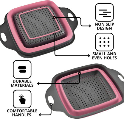 3PCS Green Foldable Kitchen Strainer Set – Silicone Colander Collapsible Strainers and Colanders Green Collander for Kitchen Collapsible Compact Drain Tools for Cooking Prep
