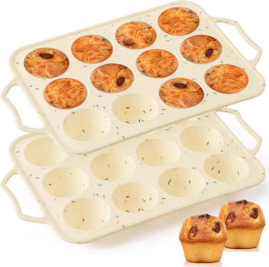 Silicone Muffin Pan for Baking - 2 Pack Cupcake Pan Egg Bite Molds, Nonstick Muffin Tin with Metal Frame, 12 Silicone Cup Cakes Chocolate Candy Bakeware for Baby Shower Birthday (Regular Size)