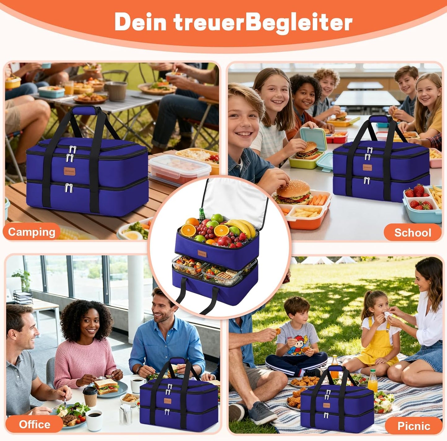 Insulated Casserole Carrier, Double Decker Food Carriers for Hot or Cold Food, Portable Leakproof Thermal Bag for Travel/Potluck Parties/Picnic/Cookouts (Red)