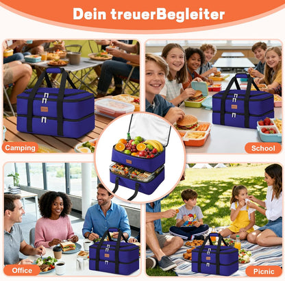 Insulated Casserole Carrier, Double Decker Food Carriers for Hot or Cold Food, Portable Leakproof Thermal Bag for Travel/Potluck Parties/Picnic/Cookouts (Red)