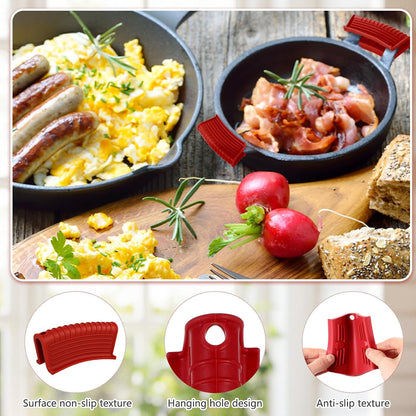 Patelai 4 Pcs Silicone Assist Hot Pan Handle Holder Pot Handle Covers for Cast Iron Skillets Holder Sleeve Nonslip Heat Resistant Pan Cover for Enameled Griddles Casserole Frying Cookware(Pink)