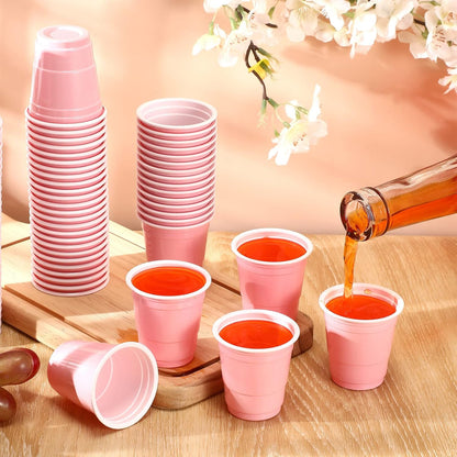 Roshtia 100 Pack 2 oz Plastic Shot Cups, Mini Disposable Shot Glasses 2 oz Wedding Party Cups for Bridal Shower Wedding Party, Beer Taste Serving, Snacks(Black, Gold)