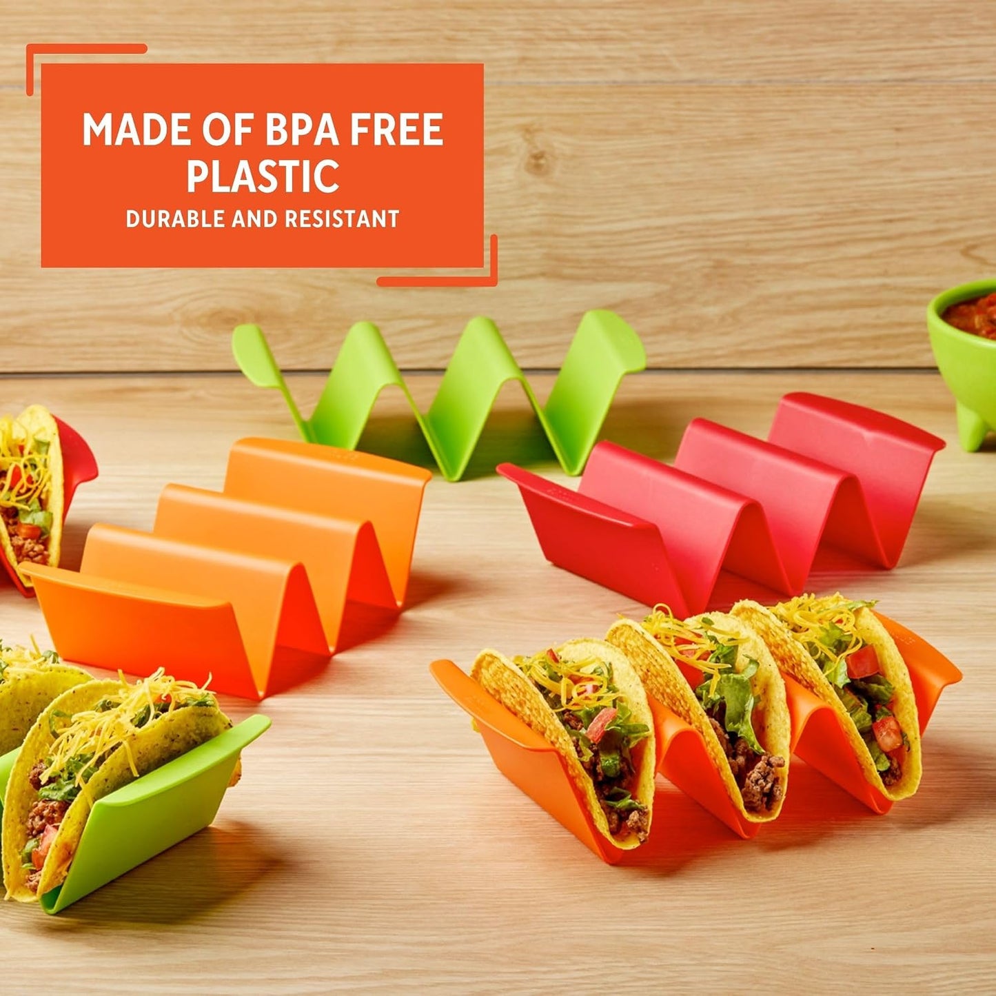 IMUSA 6pc Taco Holder Set, Red/Orange/Green