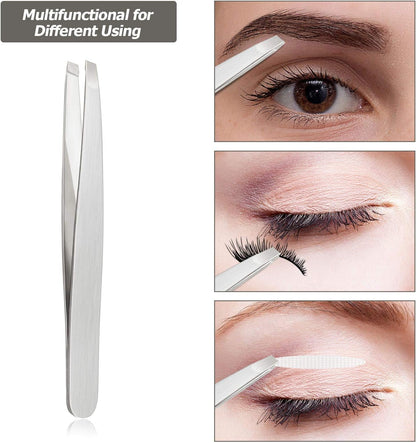 Mudder 12 Pcs Eyebrow Tweezers Set for Facial Hair Stainless Steel Slanted Tip Tweezers in Bulk for Men and Women(Silver)