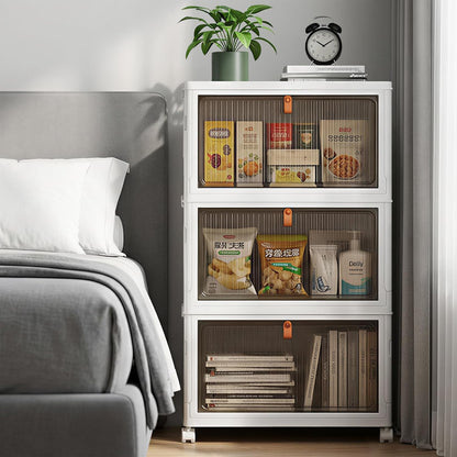 LDQ 136Qt Large Storage Bins with Lids, 4 Tier Stackable Storage Cabinet with Wheels & Clear Doors, Foldable Plastic Closet Organizer for Bedroom, Bathroom & Kitchen