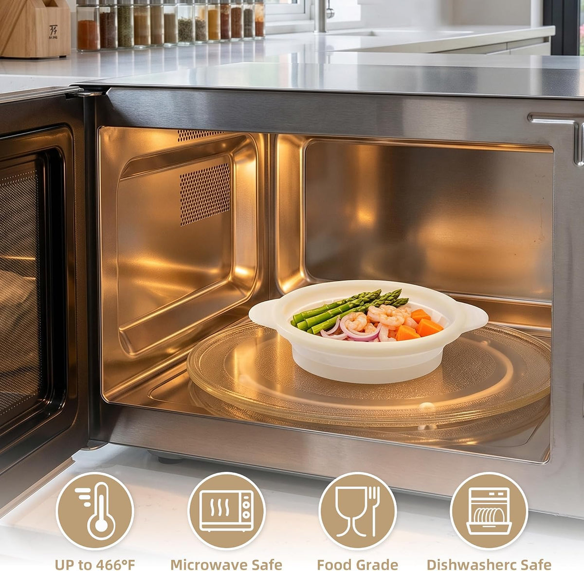 Silicone Microwave Steamer Collapsible Cooker for Vegetables Fish Prep Meal