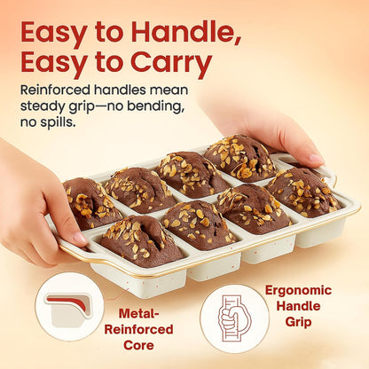 2-Pack Silicone Muffin Pan Set – Regular 12 Cup & Mini 24-Cup Silicone Muffin Pans for Baking – Nonstick Silicone Cupcake Pan with Metal-Reinforced Handles – BPA-Free, Dishwasher-Safe, Cream