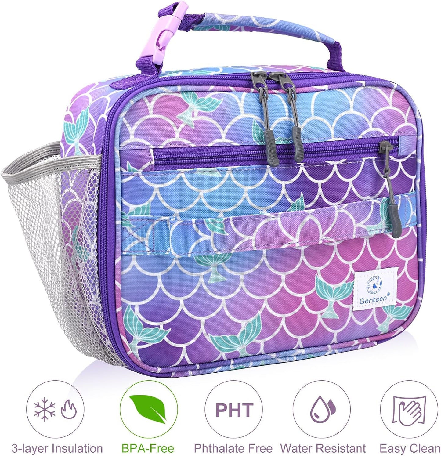 Genteen Lunch Box Kids, Insulated Lunch Bag Kids Boys Girls Back to School, Soft Lunch Box for Men Reusable Lunchbox for Office,Outdoor,School (Black)