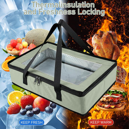 BANGIE BBQ Meat Resting Blanket & 9x13 Foil Pan Carrier - Leakproof Insulated Casserole Transport Bag with Visual Window, Rigid Hard Bottom - Birthday Father's Day Grilling Gifts for Men, Dad,Green