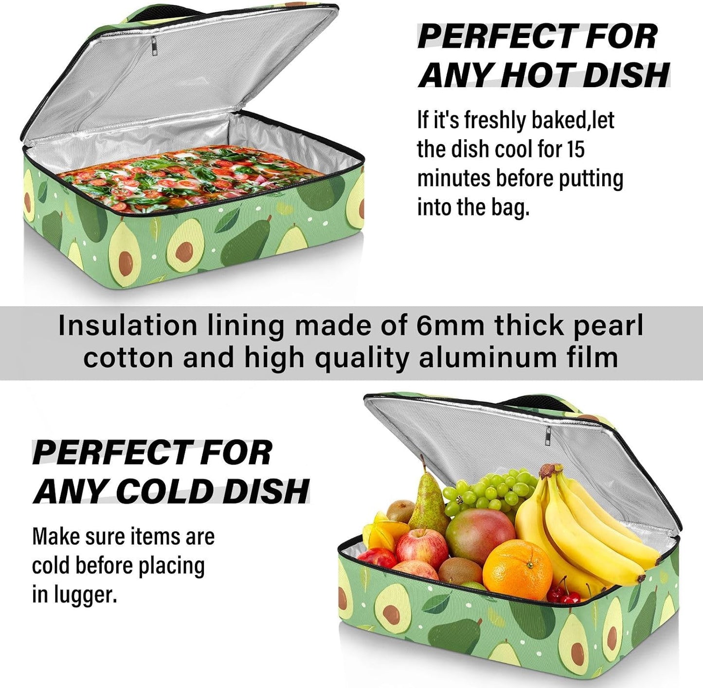 Casserole Carriers for Hot or Cold Food Reusable Casserole Dish Carrier Insulated Thermal Large Capacity Durable Perfect for Party Camping Family Gatherings Yellow Fish - Colors B
