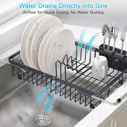 JASIWAY Dish Drying Rack in Sink, Dish Drainer with Cup and Utensil Holder