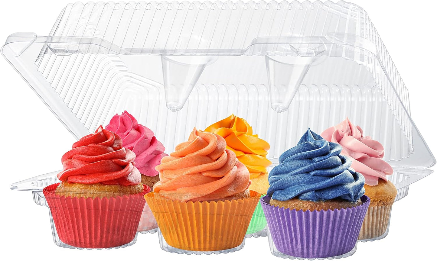 Plastic Cupcake Containers Boxes | 12 Compartment – 8 Pack | Disposable High Dome Dozen Cupcake Holder With Lid Bulk | Extra Sturdy Stackable Cupcake Boxes | Durable Muffin Packaging Transporter To Go