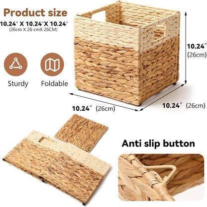 Wicker Storage Basket, Baskets for Organizing, Storage Basket with Built-in Handles, Water Hyacinth Shelves，Wicker Storage Baskets for Shelves, Water Hyacinth Storage Baskets (nature, 4-Pack)