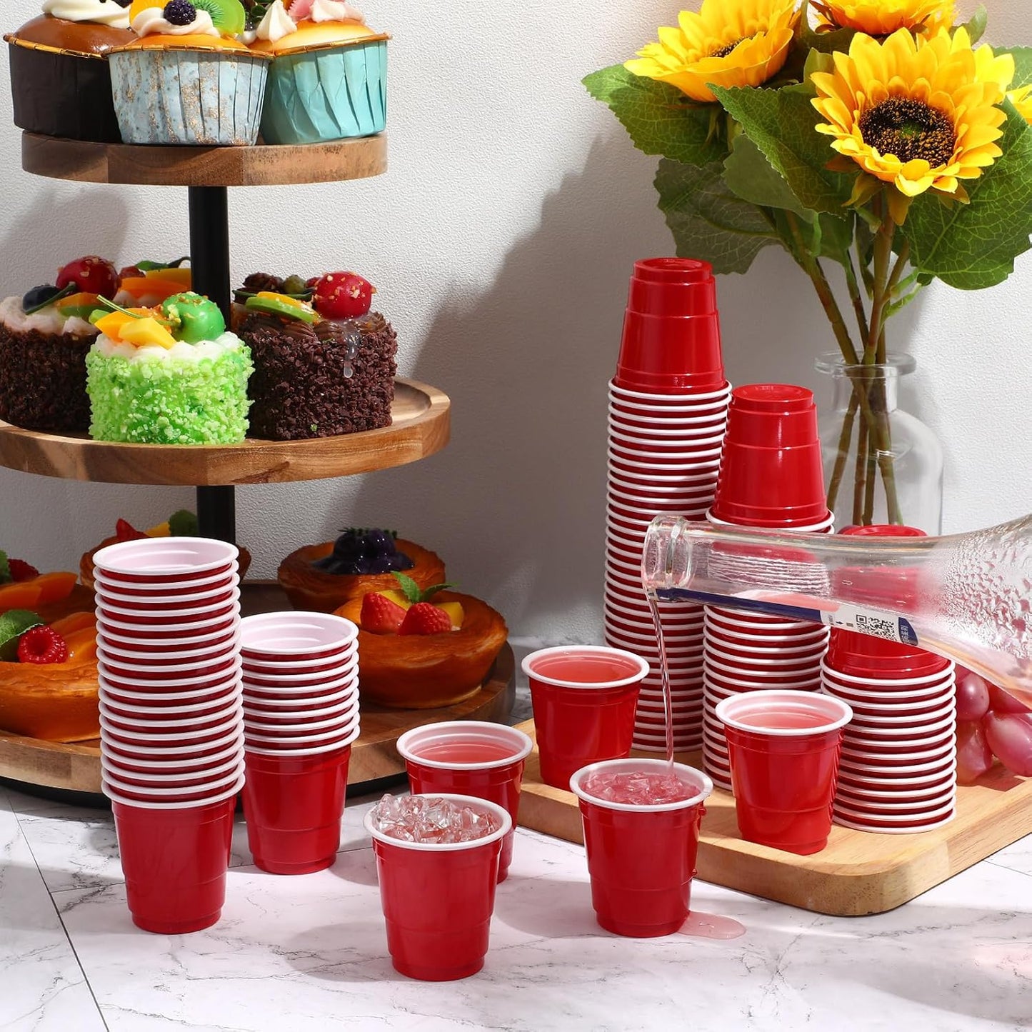 Roshtia 100 Pack 2 oz Plastic Shot Cups, Mini Disposable Shot Glasses 2 oz Wedding Party Cups for Bridal Shower Wedding Party, Beer Taste Serving, Snacks(Black, Gold)