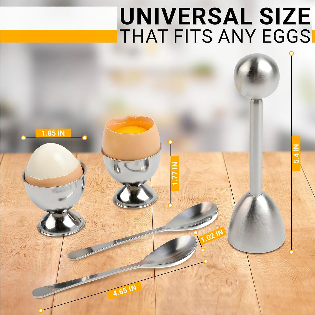 Soft Boiled Egg Holder Cups with Spoons, 2 Pcs Each, Stainless Steel