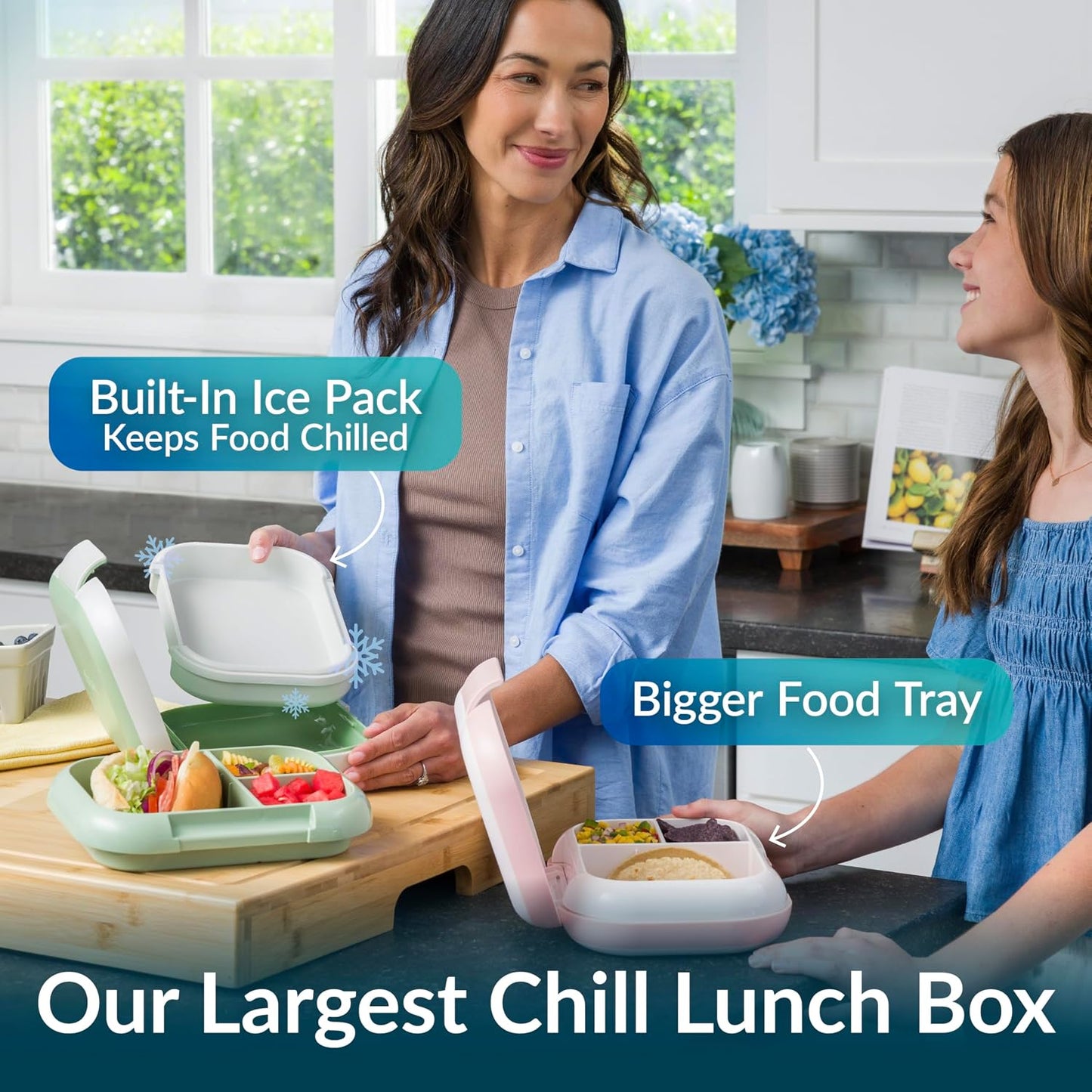 Bentgo Chill Max Leak-Proof XL Lunch Box - Included Ice Pack Keeps Food Cold; 5-Cup Capacity for Adults & Ages 8+, 3 or 4 Compartment Bento Box, BPA-Free, Dishwasher Safe (Bone & Glacier Blue)