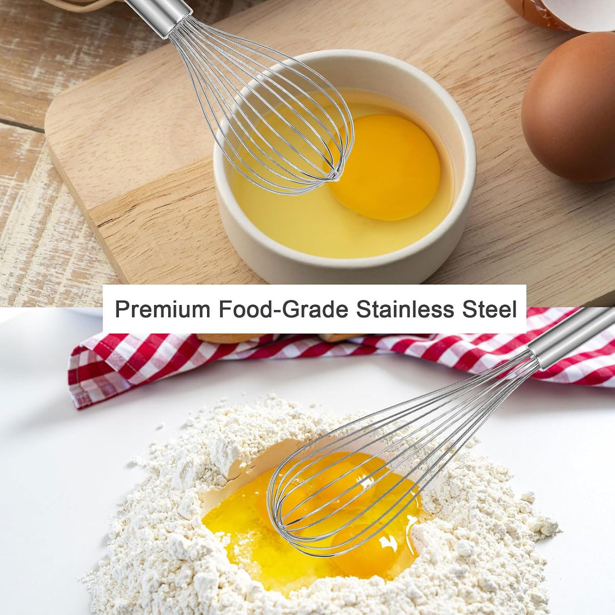 Metal Whisks for Cooking Stainless Steel Whisk Set 3 Pack Wisking Tool Balloon Wisk 8" 10" 12" Wire Whisk for Baking, Whisking, Mixing, Blending