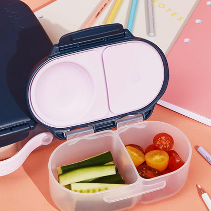 b.box Snack Box 2-Pack - Leak Proof Mini Bento Box for Kids & Toddlers, 2 Compartment Snack Containers for Kids, Dishwasher Safe, BPA-Free, PFAS-Free, Ages 4mo+, 1 3/4 Cup Each (Strawberry + Lilac)