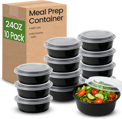 Velzy 10 PCs Microwavable Round Meal Prep Containers with Lids Reusable – 24 oz (3 Cups) Meal Prep Bowls with Lids Set, Microwave Safe