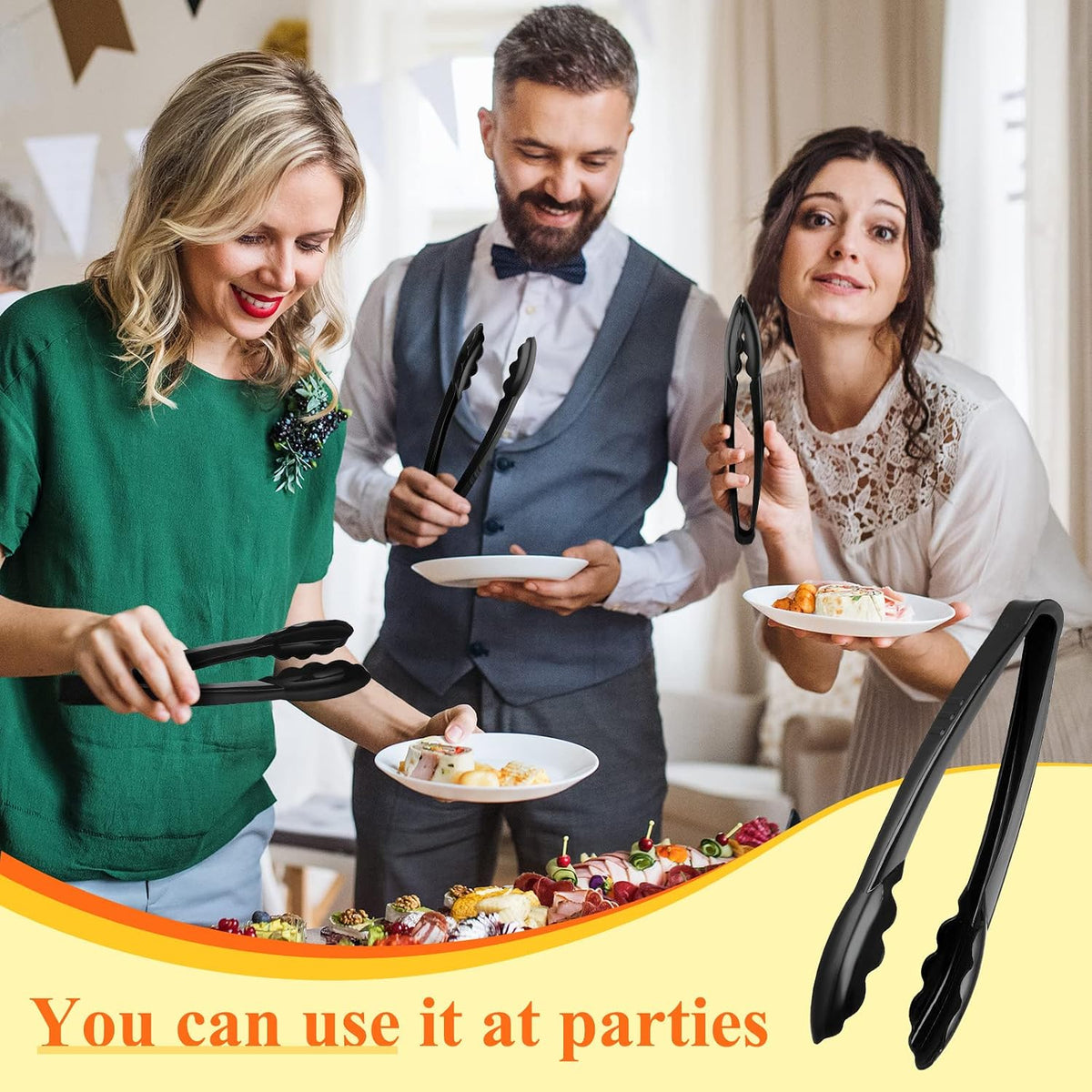 Plastic Tongs, 9 Inch Disposable Serving Tongs,Black