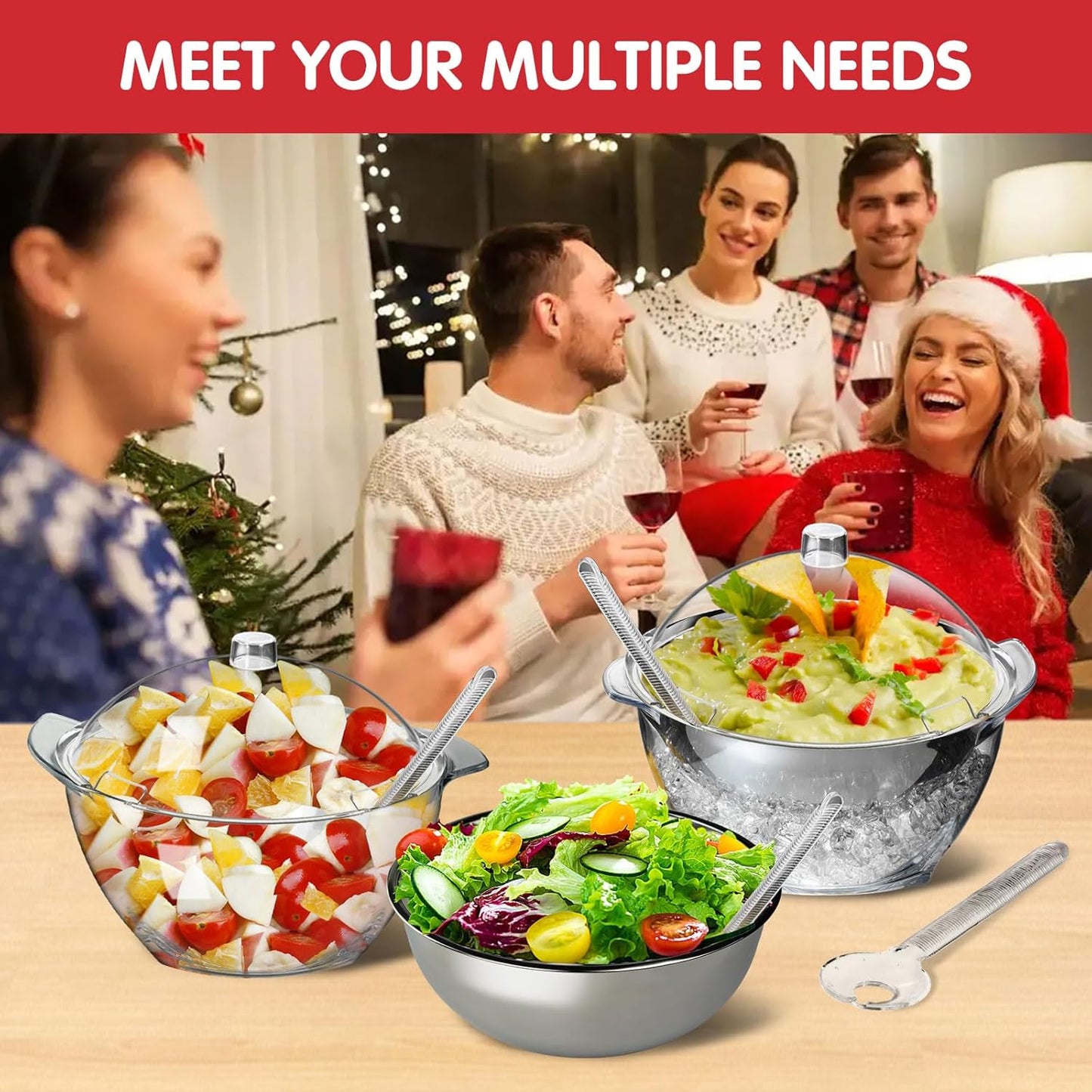 INNOVATIVE LIFE High-end Veggie Fruit Tray with Lid, Ice Chilled Vegetable Serving Platter with Ice Tray on Bottom, Perfect for Entertaining, Parties and Buffet, Clear