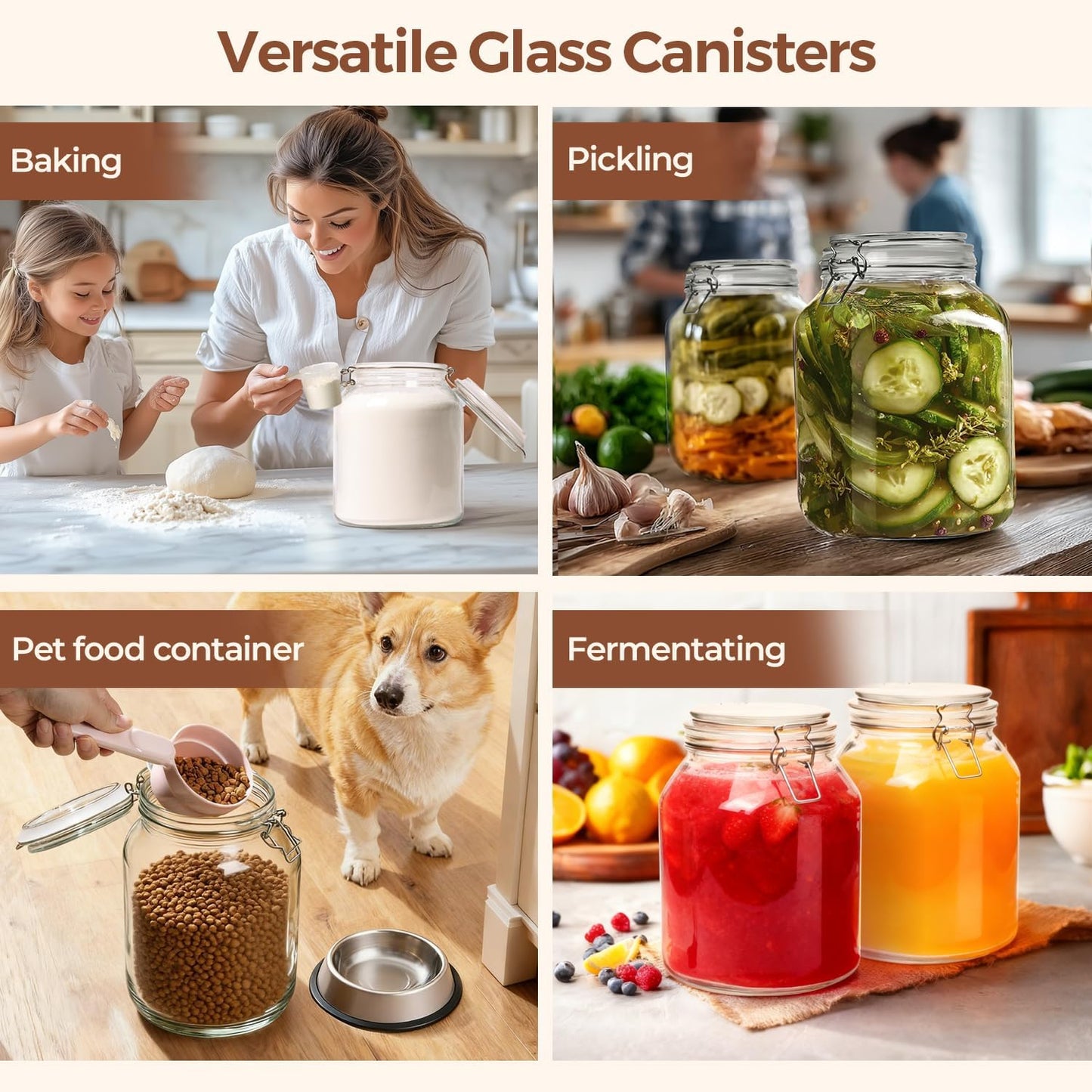 ComSaf 6-Pack 17oz Short Glass Jars for Drawers, Small Airtight Food Canisters for Spices, Nuts & Kids Snacks, Pint Sized Canning Jar Set for Jams, Pickles & Pantry Organization