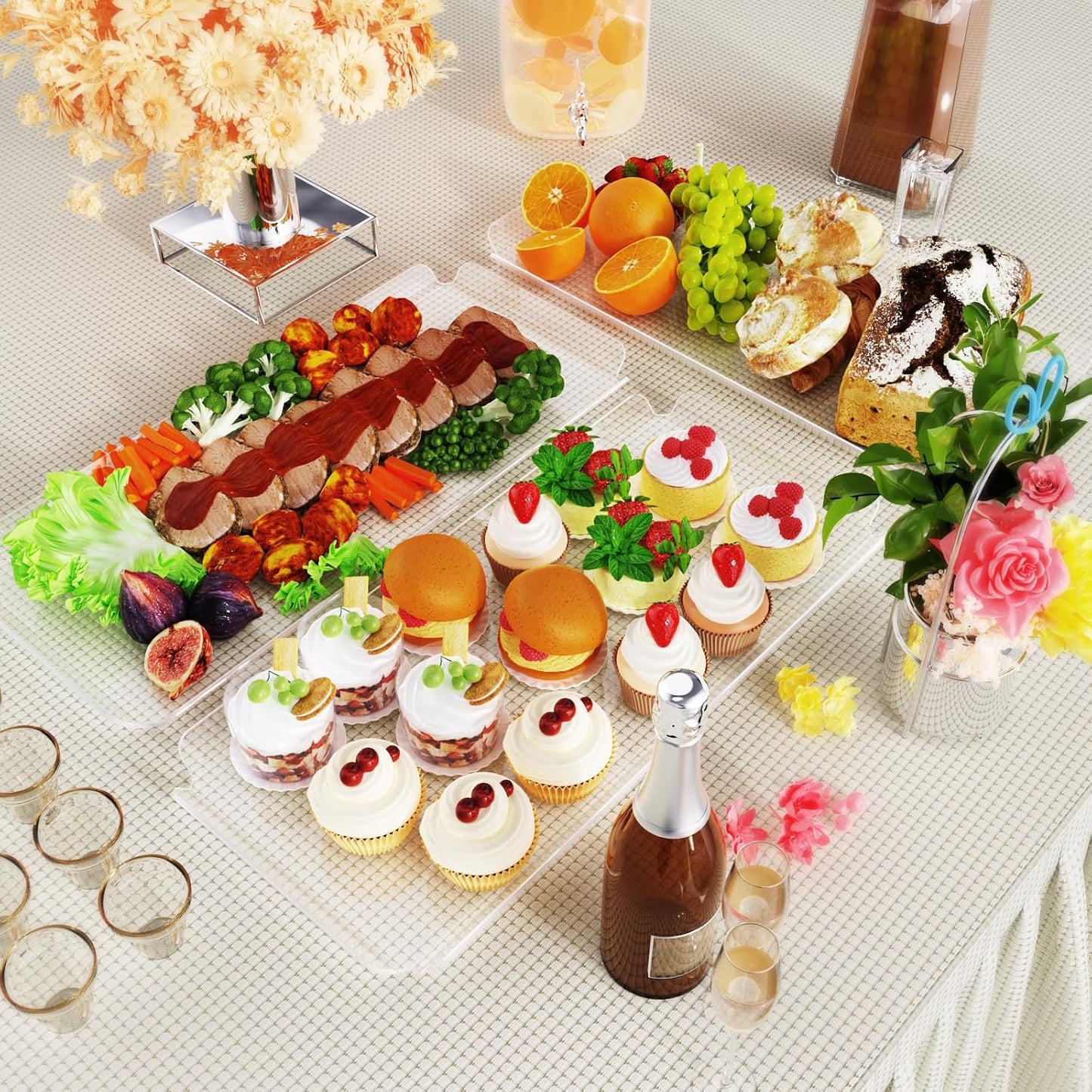 Bakzon 3 Piece Cupcake Stand, Acrylic Dessert Table Display Set, Clear Square Serving Trays for Birthday, Wedding, Baby Shower