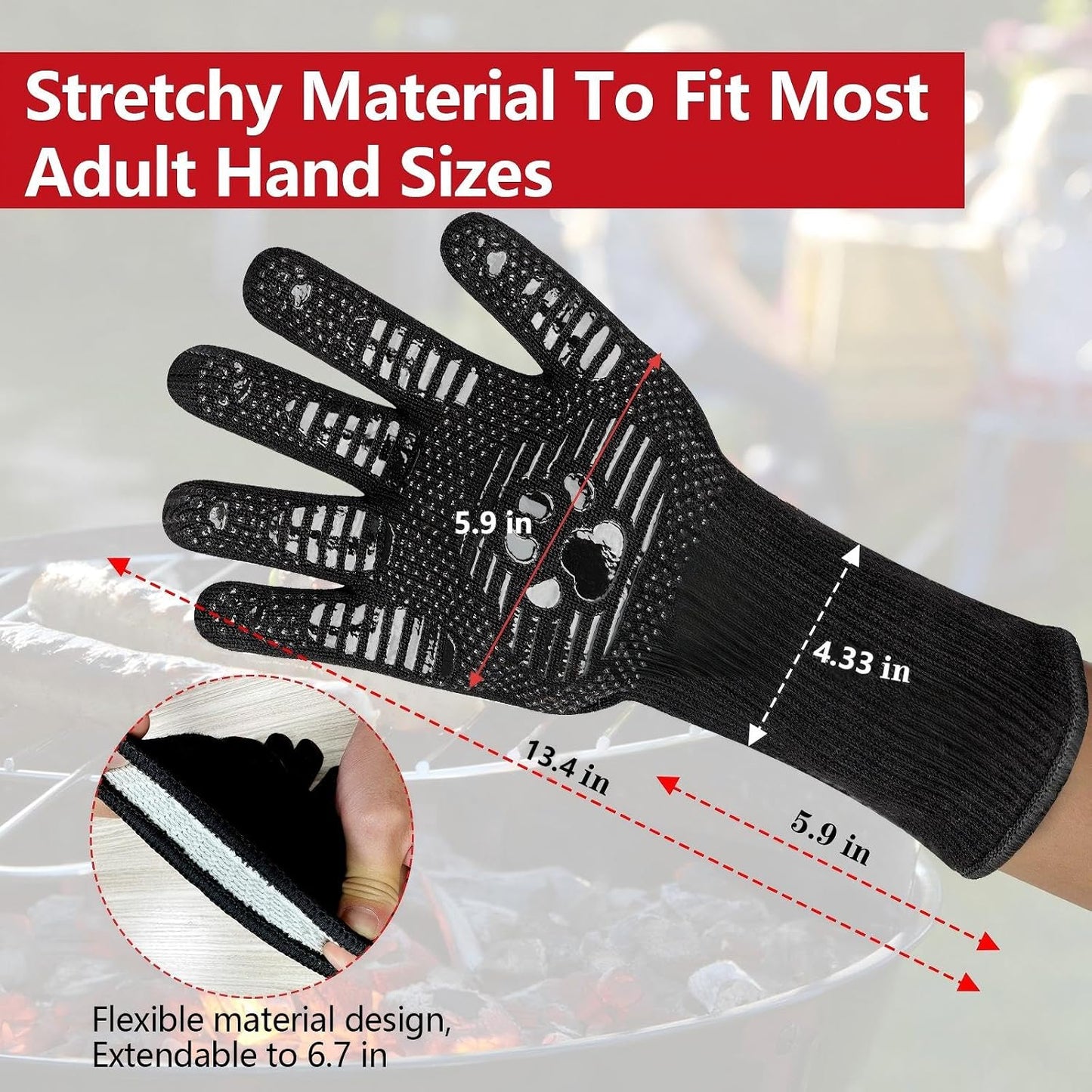 UBeesize Lengthen BBQ Gloves (Phoenix), 1472°F Heat Resistant Grill Glove, 14 inch Fireproof Oven Gloves for Cooking, Non-Slip Fire Glove for Grilling, Barbecue, Smoker, Baking, Frying