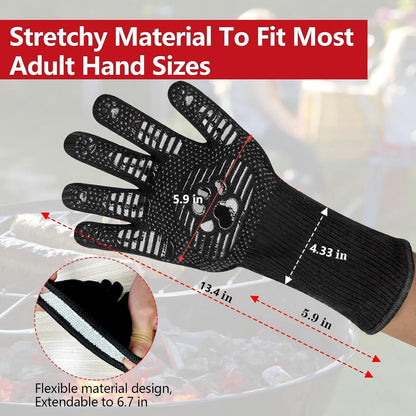 UBeesize Lengthen BBQ Gloves (Phoenix), 1472°F Heat Resistant Grill Glove, 14 inch Fireproof Oven Gloves for Cooking, Non-Slip Fire Glove for Grilling, Barbecue, Smoker, Baking, Frying
