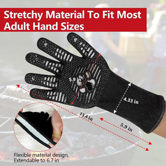 UBeesize Lengthen BBQ Gloves (Phoenix), 1472°F Heat Resistant Grill Glove, 14 inch Fireproof Oven Gloves for Cooking, Non-Slip Fire Glove for Grilling, Barbecue, Smoker, Baking, Frying