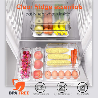 SMRCAD Fridge Organizers and Storage, 8 Pack Clear Freezer Organizer Bins with Lids for Kitchen, Pantry, Refrigerator, Food, Fruit, Vegetable Storage (8 Bins (Include Pull Out Drawer))