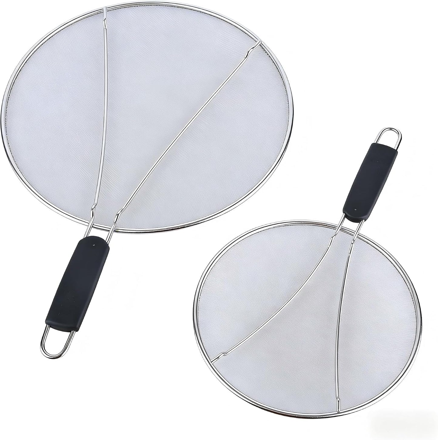 Premium Stainless Steel Grease Splatter Screen for Frying Pans & Cooking Pots, Fine Mesh Oil Splatter Guard with Comfort Grip Handles, 3 Size Set (9.5/11.5/13 Inches) (9.5/11.5inches)