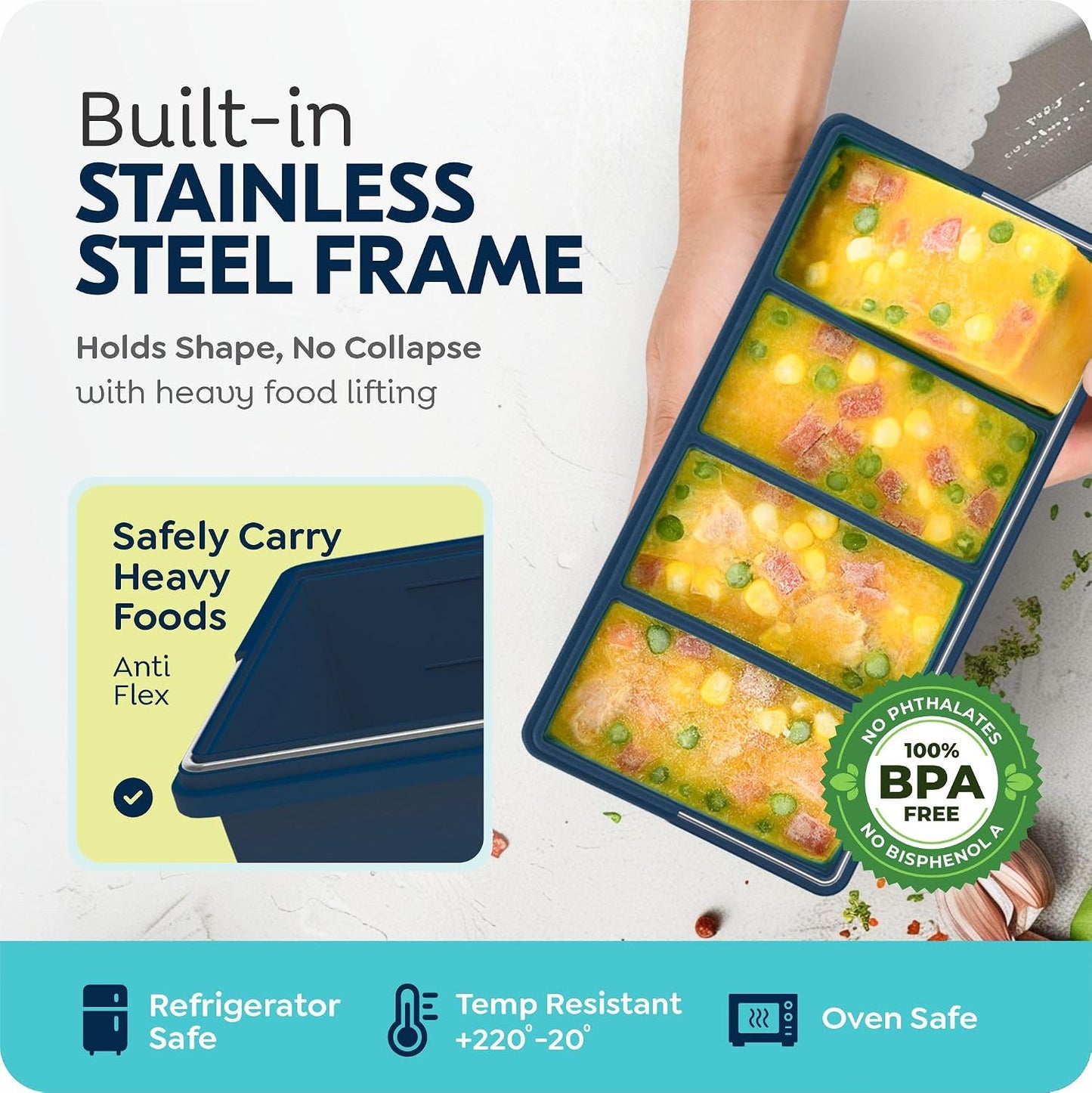 Silicone Freezer Trays with Lids, 1-Cup Soup Container Style Ice Cube Trays for Freezer - Leakproof, Dishwasher,Oven Safe, Stackable, Ideal for Frozen Broth, Leftovers & Meal Prep, BPA Free 2 Pack