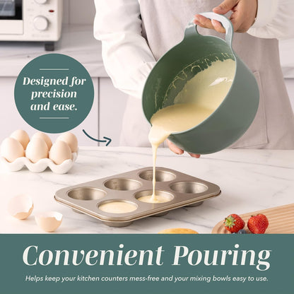 COOK WITH COLOR Nesting Plastic Mixing Bowl Set with Pour Spouts and Handles, Gray, Non-Slip