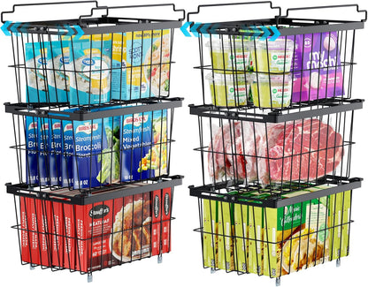 iSPECLE Chest Freezer Organizer - Adjustable Width & Extra Depth, 3 Pack | For 5-7 Cu Ft Chest Freezers, Stackable Large Freezer Organizer Bins, Easy Food Access & Organization, No Wasted Space, White