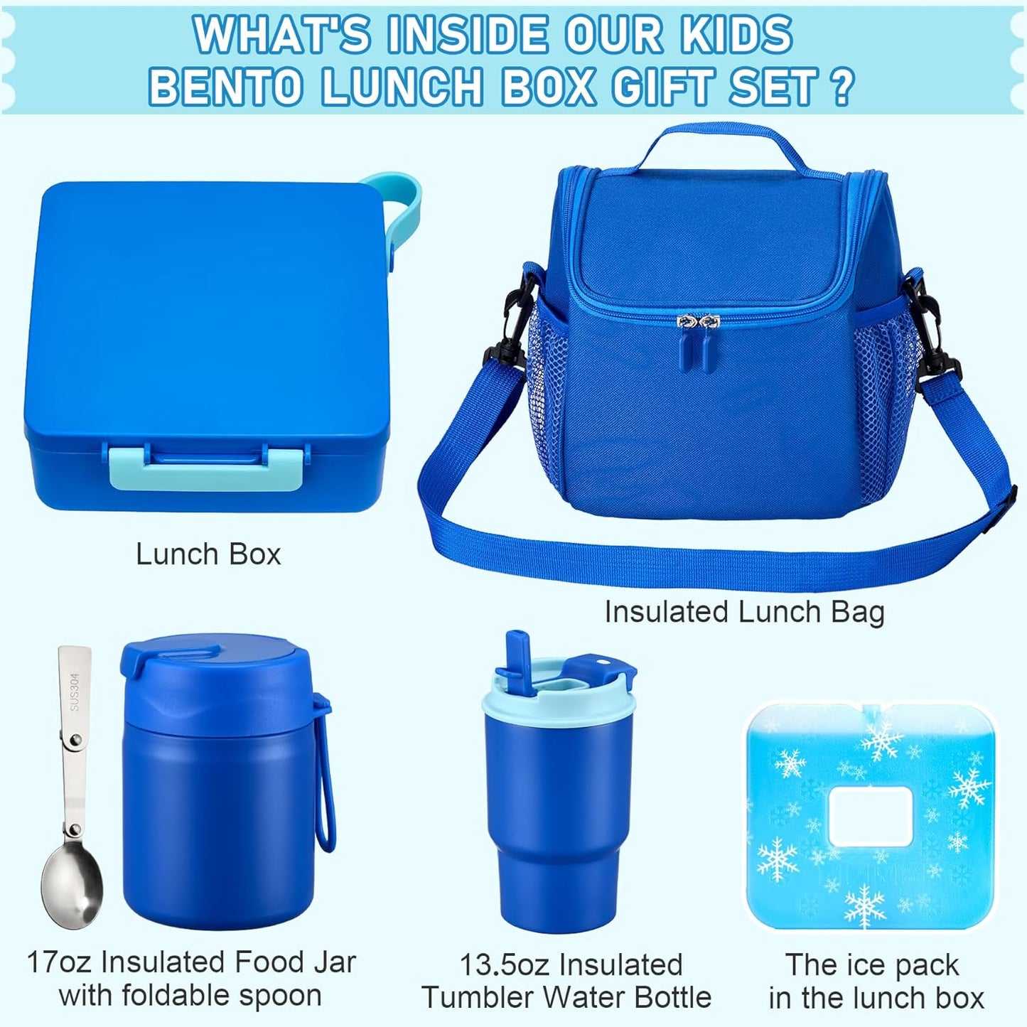 Bento Lunch Box for Kids with 17oz Soup Thermo,Insulated Tumbler Water Bottle and Insulated Lunch Bag,Leak-Proof 3 Compartment Lunch Food Container with Ice Pack for Kids to School-Horse