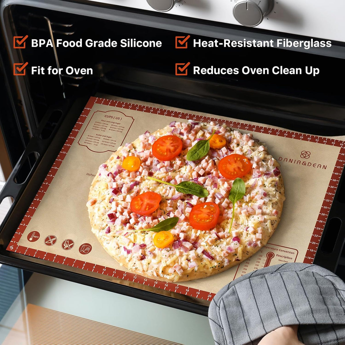 DANIA & DEAN Mom Theme 26"x16" Extra Thick Silicone Baking Mat for Pastry
