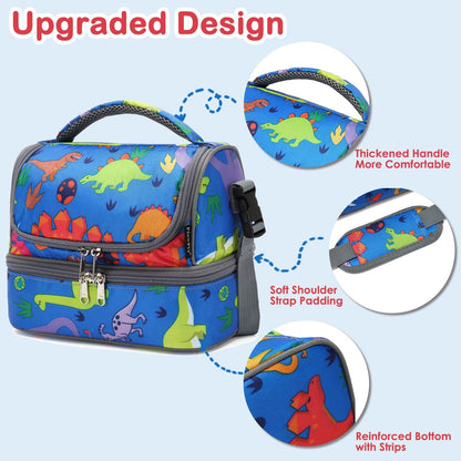 FlowFly Kids Double Decker Cooler Insulated Lunch Bag Large Tote for Boys, Girls, Men, Women, With Adjustable Strap, Unicorn