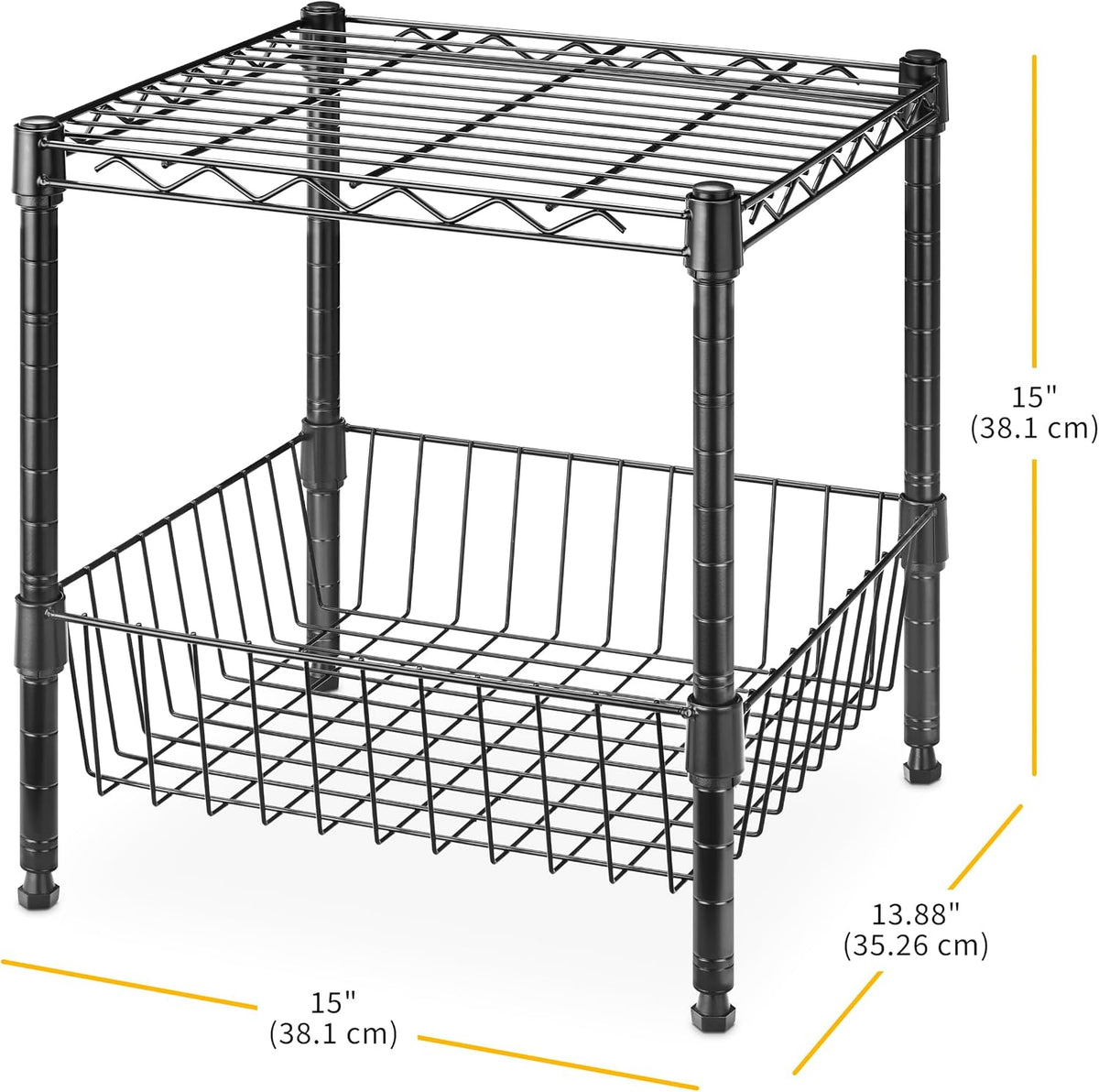 Whitmor 2-Wire Shelving Unit, Metal Storage Shelves, Stacking Shelf with Basket, Easy Assembly Home Organizer for Pantry, Kitchen, Garage, Plant