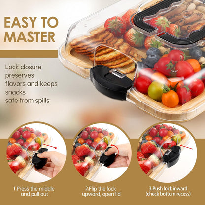 Kochorie 10 Pieces Portable Bamboo Cheese Board Set Charcuterie Board with Lid and Handle, Knife Set Meat Fruit Serving Tray Platter for Travel Picnic Kitchen House Warming Gifts (Rectangular)