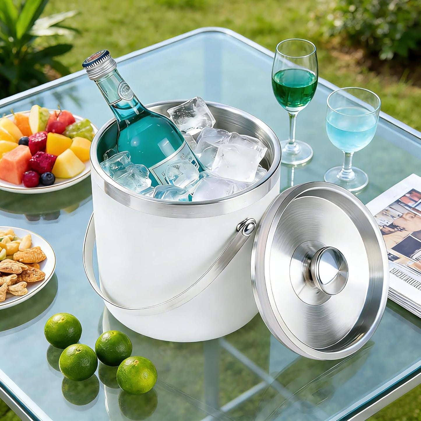 3L Double-Wall Insulated Stainless Steel Ice Bucket with scoop for Cocktail Bar - Metal Ice Bucket for freezer with Lid for parties,Camping,and More!champagne bucket,bar cart accessories