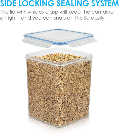 Vtopmart 4 PCS Large Food Storage Containers 5.2L / 175oz, 4 Pieces BPA Free Plastic Airtight Canisters for Flour, Sugar, Baking Supplies, Rice with Lids, 4 Measuring Cups and 24 Labels, Black