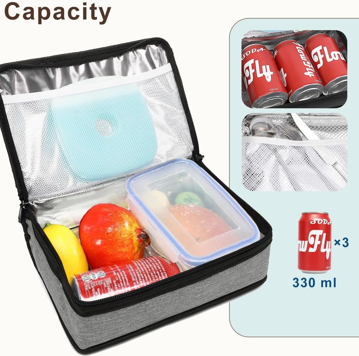 FlowFly Small Insulated Lunch box Portable Soft Bag Mini Cooler Thermal Meal Tote Kit with Handle for Work & School, Black