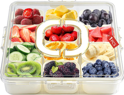 Snackle Box Charcuterie Container Divided Serving Tray with Lid and Handle Portable Snack Platters for Fruit Nuts Candy Entertaining Party Picnic(4 Compartments)