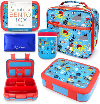 Bento Box with Stainless Steel Thermo, Insulated Lunch Bag, Ice Pack Set for Kids - 5 Compartments, Lunches or Snack Container for Girls, Toddlers Daycare Pre-School, Kindergarten Purple Unicorn