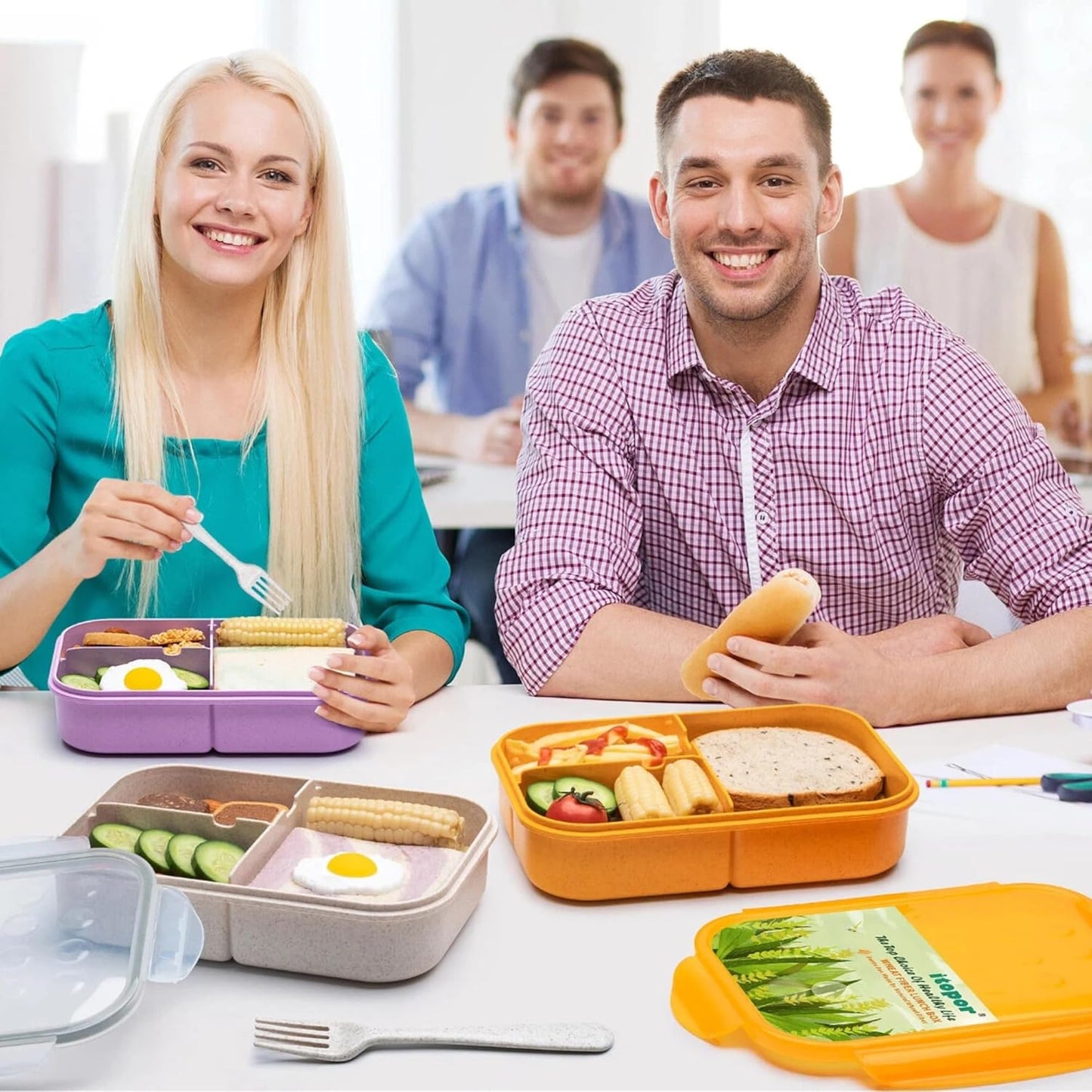 Itopor Classic Wheat Straw Bento Box, Leak-Proof 3-Compartment Lunch Box for Adults & Older Kids, BPA-Free Meal Prep Food Container with Fork, Microwave & Dishwasher Safe, 5.5 Cup, Sage Green