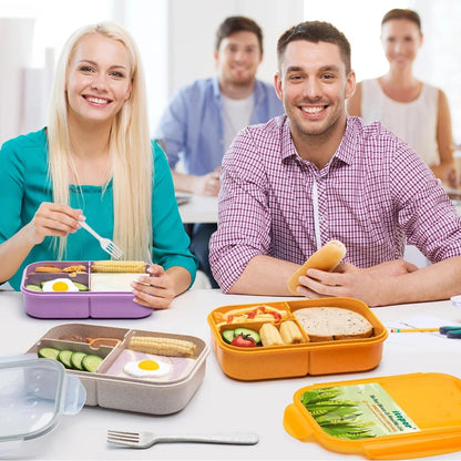 Itopor Classic Wheat Straw Bento Box, Leak-Proof 3-Compartment Lunch Box for Adults & Older Kids, BPA-Free Meal Prep Food Container with Fork, Microwave & Dishwasher Safe, 5.5 Cup, Sage Green
