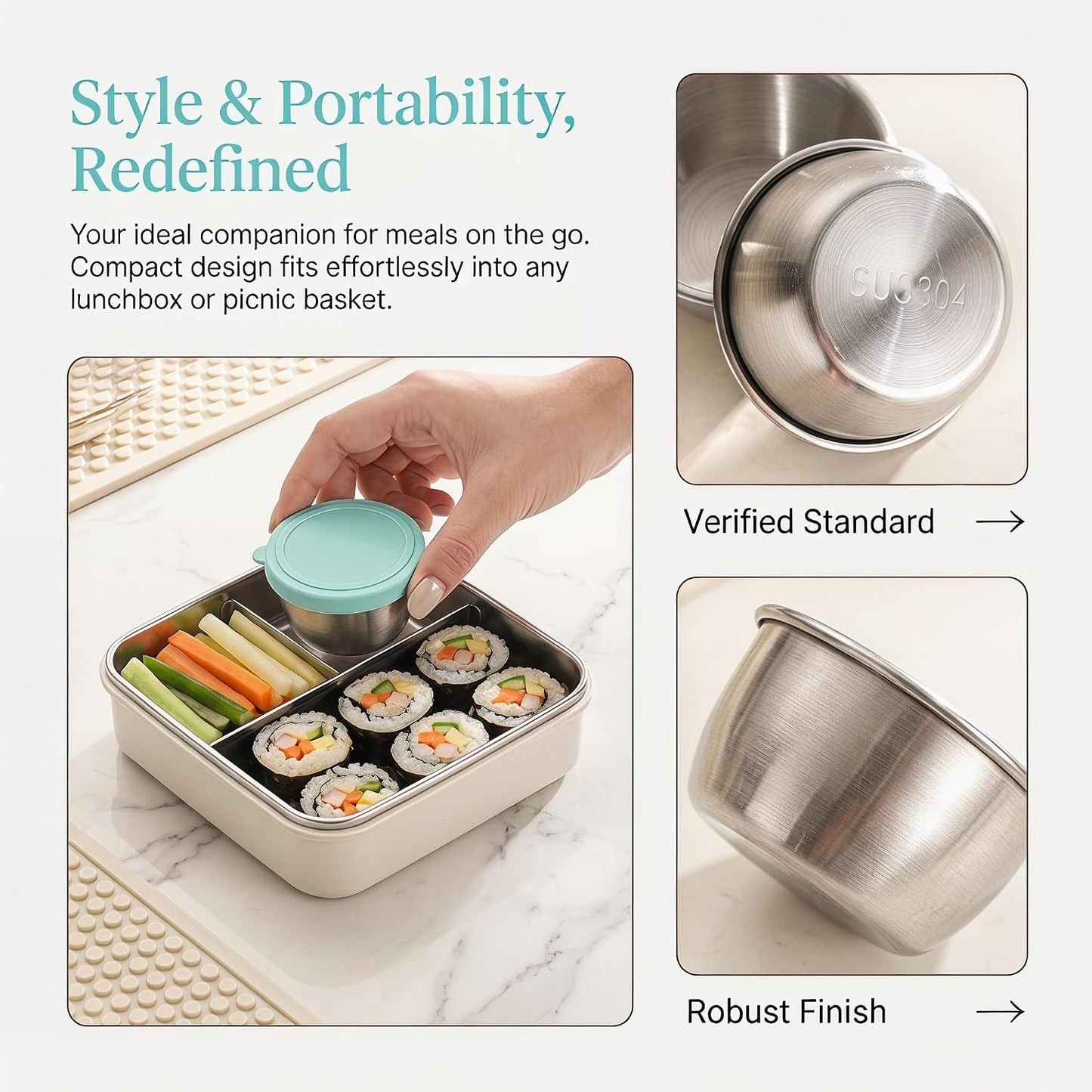 Set of 6 Stainless Pinch Bowls - 1.35 fl oz with Lids, Leakproof Reusable Mini Dipping Cups, Small Condiment Containers for Salad Dressing, Ketchup, Seasoning, 6 Colors, Dishwasher Safe