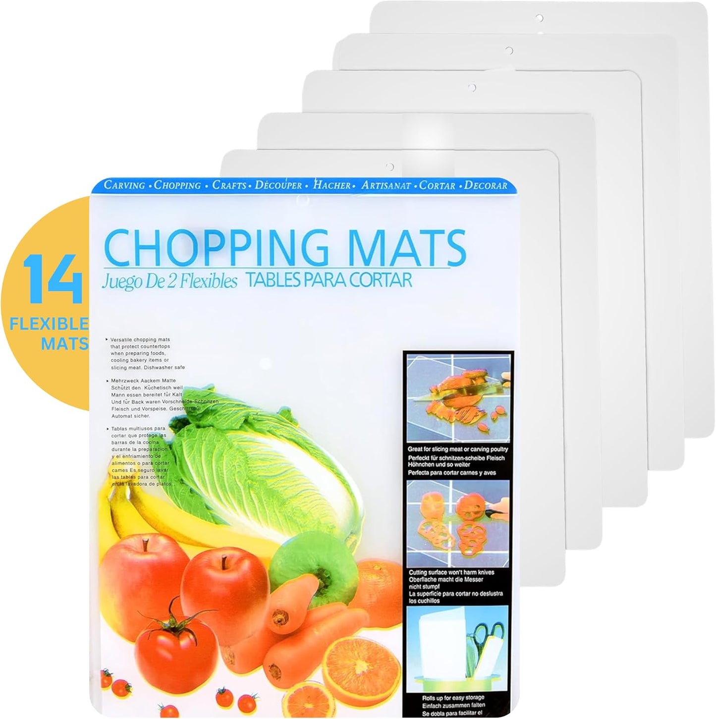 Kitchen Cutting Board | Flexible Chopping Mats | Food Safety | Hanging Hole for Easy Drying | 12x15” Size | Set of 2